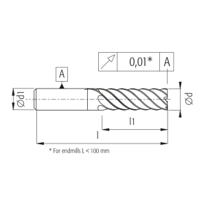 Фреза чистовая длинная 45 ° 20x140 Z = 6 TiAlN