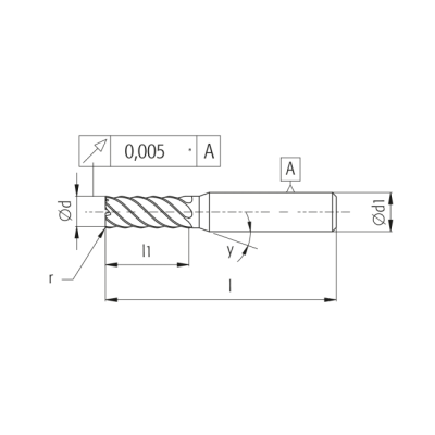 Фреза чистовой обработки 12.0x78 L1 = 25 R = 1,0 Z = 6 TiAlN