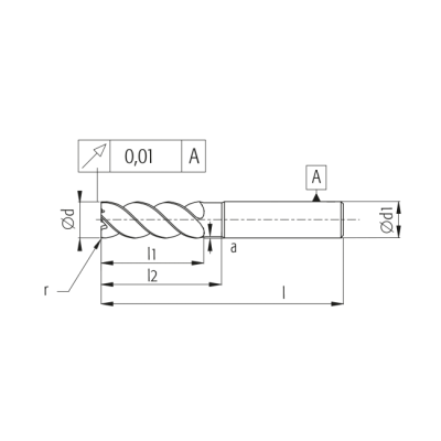 Фреза с изменяемой геометрией 12x102 L2 = 36 R = 0.3 Z = 4 TiAlN