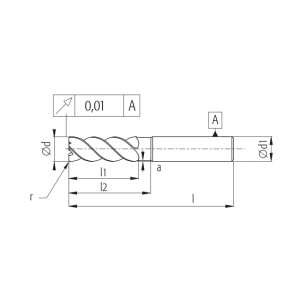 Фреза зі змінною геометрією 12x102 L2=36 R=0.3 Z=5 TiAlN